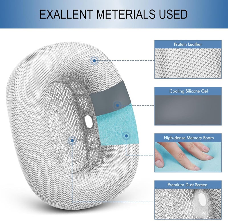 GEVO Upgraded Ear Cushions Replacement Earpads for Apple AirPods Max Headphones, Protein Leather Ear Pads Ear Covers Cups with Memory Foam and Magnet for AirPods Max (Silver) - Image 4